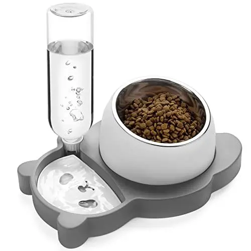Produktbild: Erhöhte Hundenäpfe und Katzennäpfe, geneigtes Katzenfutter- und Wassernapf-Set mit Wasserspender und Edelstahlnapf für Katzen und kleine Hunde
