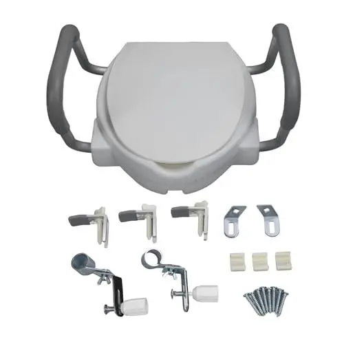 Produktbild: Erhöhter Toilettensitz mit Armlehnen, robust, ergonomisch, hindernisfrei, Sicherheitsgriffe, Toilettensitz, Toilettensitzerhöhung für Senioren ﻿
