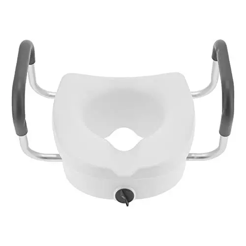 Produktbild: Erhöhter Toilettensitz mit rutschfester Armlehne, festes erhöhtes Toilettensitzkissen für Senioren, Behinderte, Schwangere, passend für die meisten Toiletten