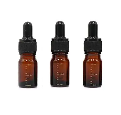 Produktbild: ericotry 3 Stück 5 ml leere nachfüllbare bernsteinfarbene Glas-Tropfflaschen für ätherische Öle Kosmetik Elite Flüssigkeitsbehälter Glas Topflappen mit Glaspipette Tropfer