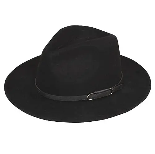 Produktbild: Ericotry Fedora-Hut Mit Breiter Krempe - Klassischer Filzhut in Schwarz Mit Gürtelschnalle, Trilby, Panama, Derby-Stil