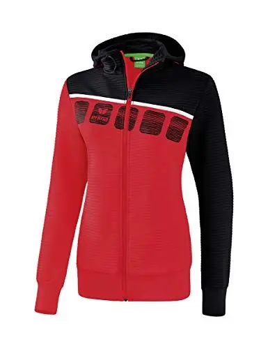 Produktbild: Erima Damen 5-c Trainingsjacke mit Kapuze, Rot/Schwarz/Weiß, 34 EU