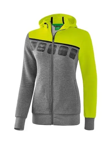 Produktbild: ERIMA Damen Jacke 5-C Trainingsjacke mit Kapuze, grau melange/lime pop/schwarz, 38, 1031917