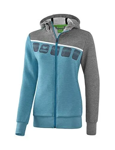 Produktbild: ERIMA Damen Jacke 5-C Trainingsjacke mit Kapuze, oriental blue melange/grau melange/weiß, 34, 1031915