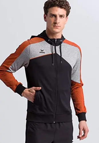 Produktbild: ERIMA Herren Jacke Premium One 2.0 Trainingsjacke mit Kapuze, schwarz/grau melange/neon orange, S, 1071807