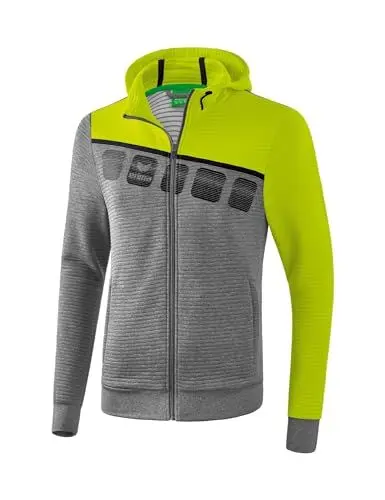 Produktbild: Erima Herren 5-C Trainingsjacke mit Kapuze, grau melange/lime pop/schwarz, M