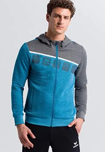 Produktbild: Erima Herren 5-C Trainingsjacke mit Kapuze, oriental blue melange/grau melange/weiß, XXXL