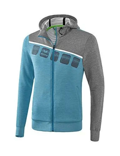 Produktbild: Erima Kinder 5-C Trainingsjacke mit Kapuze, oriental blue melange/grau melange/weiß, 152