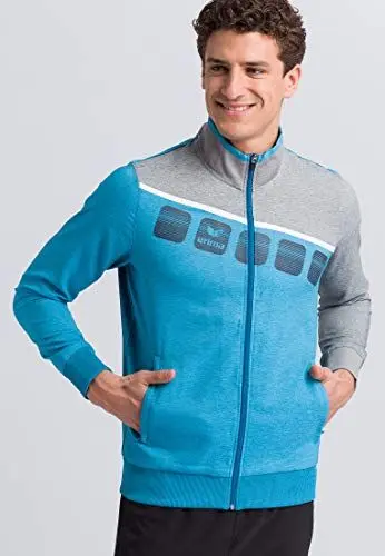 Produktbild: Erima Unisex 5-C Polyesterjacke, oriental blue melange/grau melange/weiß, L
