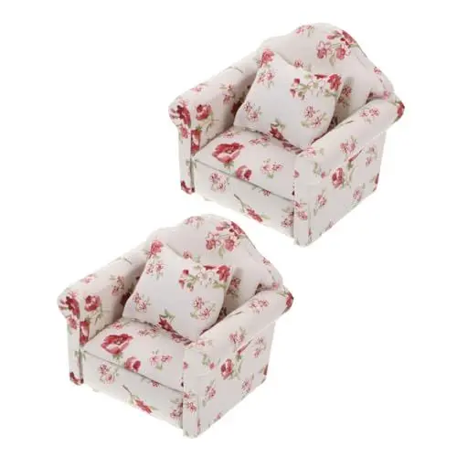 Produktbild: ERINGOGO 2st Winziger Stuhl Mini-Sofa Mit Blumenmuster Puppenhaus-Mini-einzelsofa Puppenhaus-Sessel Dekoratives Mini-Sofa Sofa-Foto-Requisiten Modelle Möbel Dunkle Individuell Holz