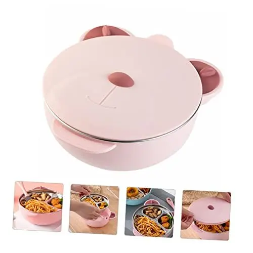 Produktbild: ERINGOGO Kasten Saugnapf -dinner-schüssel Platte Futternapf Für Kleinkinder Babynahrungsschale Container Essen Hundenäpfe Mit Deckel Futtermittel Praktische Isolierschale Edelstahl Rosa