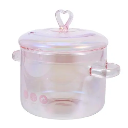 Produktbild: ERINGOGO Glas-Kochtopf Mit Deckel Und Griff - 1.5 L/50 Oz Hitzebeständiger Suppentopf Aus Hohem Borosilikatglas - Kochgeschirr Simmer-Topf - Rosa