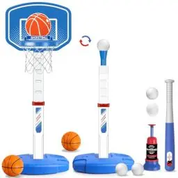 Produktbild: Erixazs 2 in 1 Kinder Basketballkorb und T-Ball Set - Verstellbare Höhe, Kinder Baseball Tee für Kinder 3-5, Indoor Outdoor Sport Spielzeug Geschenke für Kleinkinder Jungen Mädchen