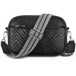 Produktbild: ERKOON Handtasche Schwarz Klein, Kleine Handbag Umhängetasche Damen Handytasche zum Umhängen Leder Crossbody Bag mit Breitem Schultergurt, Damen Tasche Tägliches Arbeiten, Einkaufen,Reisen
