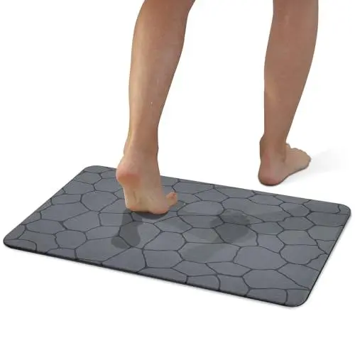 Produktbild: ERMIC Stein Badematte rutschfest, Absorbierende Kieselgur Badematte Schnelltrocknend Badteppich, 40x60 cm Antirutschmatte Dusche Badezimmer Matte für Badewanne Bad Toilette, Einfach zu Säubern