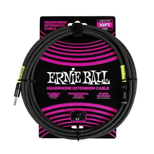 Produktbild: Ernie Ball Kopfhörer-Verlängerungskabel, 3,5 mm auf 3,5 mm, 3 m - Schwarz