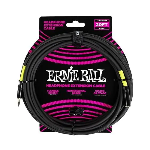 Produktbild: Ernie Ball Kopfhörer-Verlängerungskabel, 3,5 mm auf 3,5 mm, 6,1 m - Schwarz