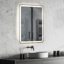Produktbild: EROMMY Badspiegel mit Beleuchtung 50x70CM mit Steckdose,Entfoggen,Dimmbar,3 Farbtemperaturen Badezimmerspiegel,Led Spiegel mit Touch-Schalter und Speicherfunktion