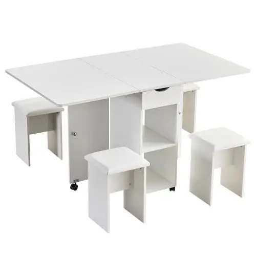 Produktbild: EROMMY Esstisch mit 4 Stühlen 140x80x76cm,Klappbarer Klapptisch,2 Ablageflächen und Schubladen und 6 Feststellbaren Rädern für Kompakte Küchen Esszimmer