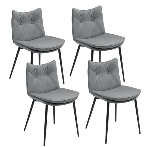 Produktbild: EROMMY Esszimmerstühle 4er Set, Küchenstühle, ergonomische Essstühle, Stühle Esszimmer mit Verstellbarer Fußpads, Kunstleder Polsterstuhl für Küche Wohnzimmer Schlafzimmer, Grau