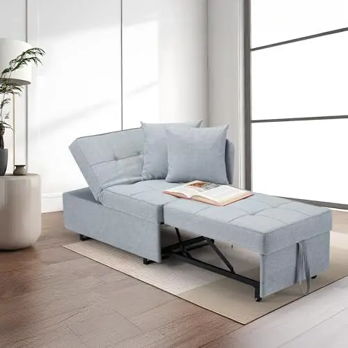 Produktbild: EROMMY Schlafsessel mit bettfunktion,Schlafsofa ausziehbar,3-in-1 Klappsofa,verstellbares einarmiges Schlafsessel mit Bettkastenfür Wohnzimmer kleine Räume (hellgrau)