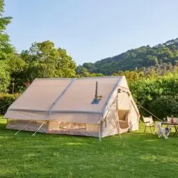 Produktbild: EROMMY aufblasbares Zelt mit großem Vordach, Luftzelt für 4 Personen, Schnellaufbau mit Luftpumpe, Campingzelt für Outdoor-Abenteuer(400x300x200CM)