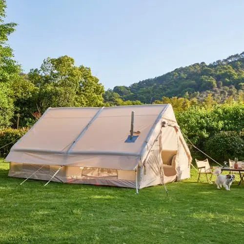Produktbild: EROMMY aufblasbares Zelt mit großem Vordach, Luftzelt für 4 Personen, Schnellaufbau mit Luftpumpe, Campingzelt für Outdoor-Abenteuer(400x300x200CM)