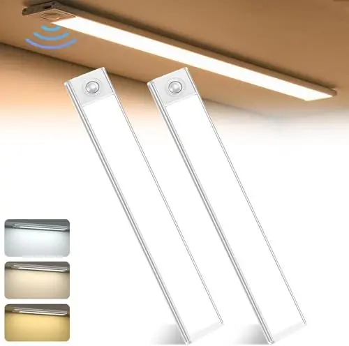 Produktbild: Eroshooo Unterbauleuchte Küche Led mit Bewegungsmelder 30CM, USB Aufladbar Schrankbeleuchtung Kabellos, 3 Farbmodi Dimmbar Beleuchtung Schrankleuchte Schranklicht für Küche, Schrank,Treppen-2 Stück