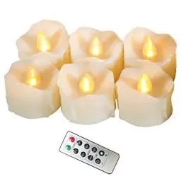 Produktbild: Erosway Flammenlose Kerzen, realistisch Flackernde LED Teelichter elektrische Kerzen, 300 Stunden Nonstop Leuchten mit Fernbedienung und 2/4/6/8 Stunden-Timer. Elfenbeinfarbe. 6 Stück/Paket(Weiß)