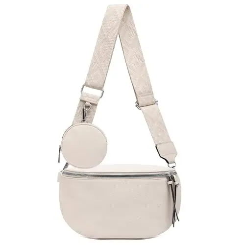 Produktbild: ER.Roulour Bauchtasche für Damen Herren stylisch Gürteltasche Hüfttasche mit Breiter Gurt und MüNze Crossbody Bag (Beige)