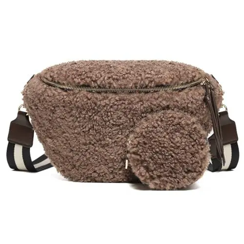 Produktbild: ER.Roulour Umhängetasche Bauchtasche Damen Plüsch Gürteltasche Hüfttasche mit Breiter Gurt und Münze Crossbody Bag