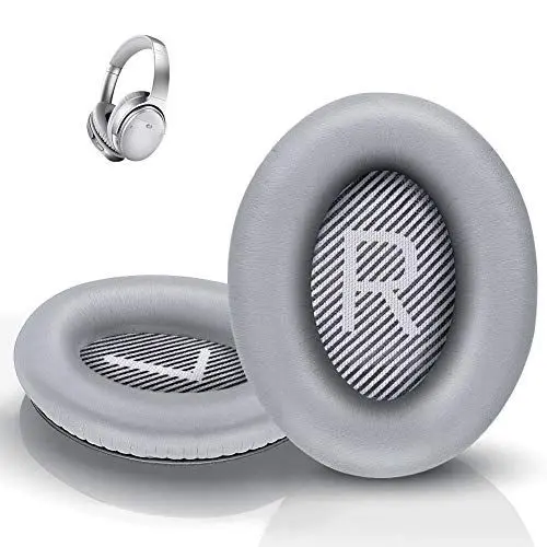Produktbild: Ersatz Ohrpolster für Bose Quietcomfort 35 Kopfhörer - kompatibel mit QC 45 QC35 ii QC25 QC15 Ae2 Ae2i Ear Headphones Komfortabel und langlebig (Silber)