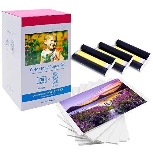 Produktbild: Ersatz für Canon Selphy CP1500 KP-108IN 3115B001(AA) für Selphy CP CP810 CP820 CP910 CP1000 CP1200 CP1300 CP1500 Fotodrucker, 108 Fotopapier (100 x 148mm) + 3 Kartusche, Papier/Patrone Set
