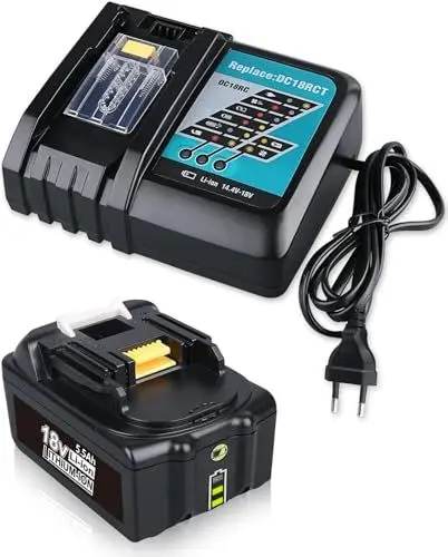Produktbild: Ersatzakku für Makita 18V BL1850B 5.5Ah mit Ladegerät Ersatz für Ladegerät 18V DC18RC Kompatibel mit Makita 14.4V-18V BL1860 BL1850B BL1815 BL1430B BL1415 Werkzeugakku