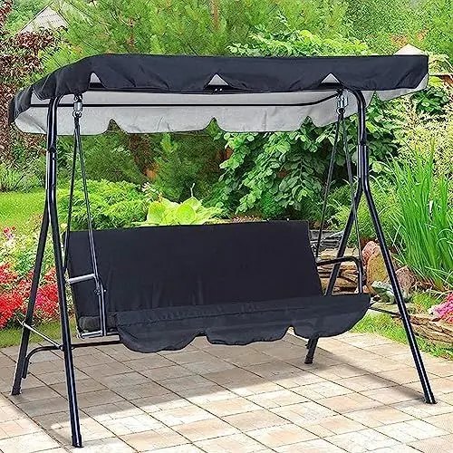 Produktbild: Ersatz-Überdachung für Hollywoodschaukel, 2- oder 3-Sitzer-Gartenschaukel-Abdeckung, wasserdicht, UV-Schutz, für Sonnenschutz, Outdoor-Sitz, Schwarz