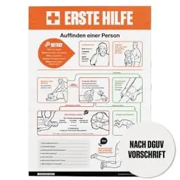 Produktbild: Erste Hilfe Plakat 277 x 420 mm - Neuester Stand 2025 nach DGUV Vorschrift - Klare Anleitungen für Notfälle - Erste Hilfe Schild aus festem Papier für effektive Erste-Hilfe-Maßnahmen 27,7 x 42 cm