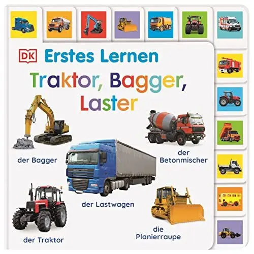 Produktbild: Erstes Lernen. Traktor, Bagger, Laster: Pappbilderbuch mit Griff-Register und über 120 Fotos ab 1 Jahr