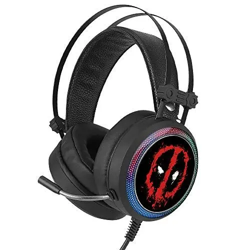 Produktbild: ERT GROUP Deadpool Kopfhörer, Gaming Headset mit Mikrofon, Over Ear Kopfhörer mit verstellbarem Kopfband, 2,2 m USB-Headset, LED-Ohrmuscheln mit Marvel-Design ERT Gaming Headset Universal