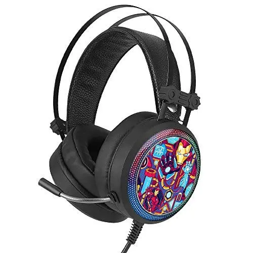 Produktbild: ERT GROUP Iron Man Kopfhörer, Gaming-Headset mit Mikrofon, Over-Ear-Kopfhörer mit verstellbarem Kopfband, 2,2 m USB-Headset, LED-Ohrmuscheln mit Marvel-Design