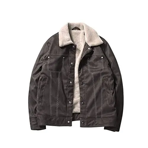 Produktbild: ERTGHH yrf Daunenjacke Herren Winter Dicke Herren Baumwolle gepolsterte Jacke Werkzeug Daunenjacke Wildleder Jacke Plus Samt (Farbe: Dunkelbraun, Größe: XX-Large)