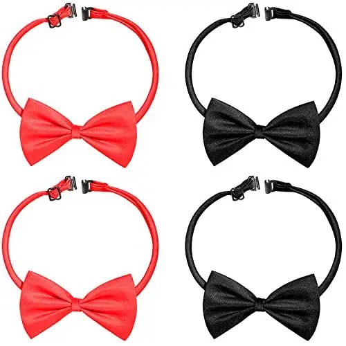 Produktbild: Eruinfang 4 Stück Fliege Verstellbar Fliege Herren Bow Tie Vorgebunden mit Hakenverschluss Flieges Set kinder Für Jungen und Mädchen Teenagern sogar Katzen und Hunde(Schwarze, Rot)