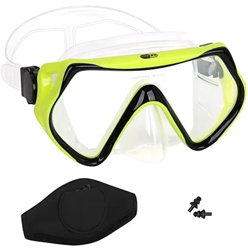 Produktbild: Erwachsene Tauchmaske, Gimilife Schnorchel-Tauchmaske Taucherbrille, Anti-Fog-Brille mit Nasenabdeckung, Silikon-Rock, gehärtetes Glas, mit Neopren-Maskenban