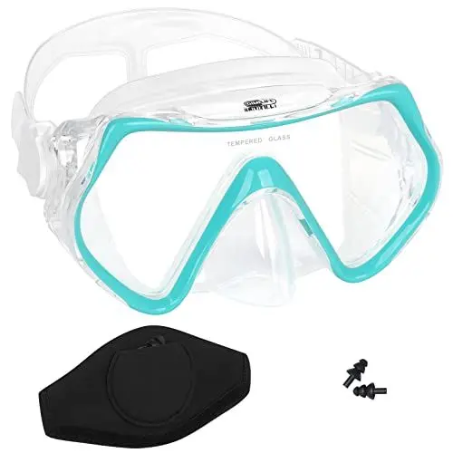 Produktbild: Erwachsene Tauchmaske, Gimilife Schnorchel-Tauchmaske Taucherbrille, Anti-Fog-Brille mit Nasenabdeckung, Silikon-Rock, gehärtetes Glas