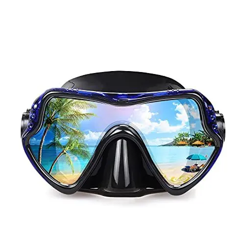 Produktbild: Erwachsene Tauchmaske, professionelle Schnorchelbrille, Anti-Leck Taucherbrille, 180° Pano Anti-Fog Schwimmbrille Tempered Glas Tauchgerät Maske, Verstellbares Silikonband für Schnorcheln Schwimmen
