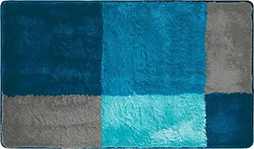 Produktbild: Erwin Müller Badematte, Badteppich Kallithea karo Grafik-Muster - flauschig weich, schnell trocknend, rutschhemmend, für Fußbodenheizung geeignet - Petrol Größe 80x140 cm