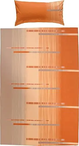 Produktbild: Erwin Müller Bettwäsche, Bettgarnitur Flanell orange-Taupe Größe 135x200 cm (40x80 cm) - flauschig warm, temparaturausgleichend, pflegeleicht, mit praktischem Reißverschluss (weitere Größen)
