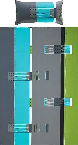 Produktbild: Erwin Müller Bettwäsche, Bettgarnitur, Kissenbezug Mako-Jersey grün-blau-grau Größe 40x80 cm / 135x200 cm - bügelfrei, einlaufsicher, mit praktischem Reißverschluss