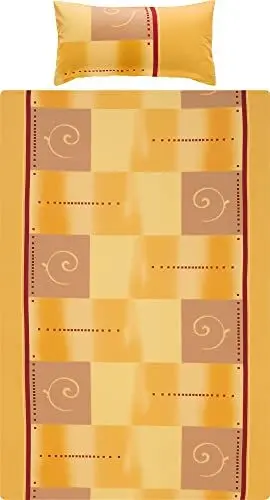 Produktbild: Erwin Müller Bettwäsche, Bettgarnitur Single-Jersey Ocker-gelb-rot Größe 40x80 cm / 135x200 cm - 100% Baumwolle, pflegeleicht, bügelleicht, mit praktischem Reißverschluss - Ocker-gelb-rot