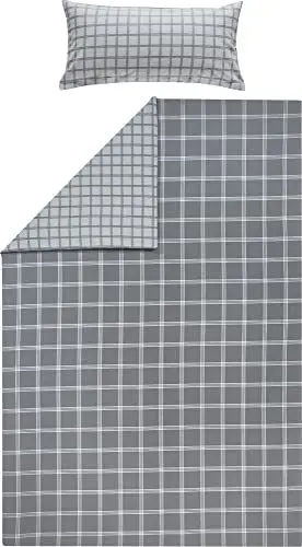 Produktbild: Erwin Müller Flanell Wende-Bettwäsche, Bettgarnitur Karo grau Größe 80x80 cm / 155x220 cm - für kalte Nächte, flauschig weich, temperaturausgleichend, mit Reißverschluss