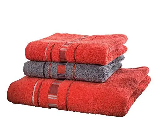 Produktbild: Erwin Müller Frottier Handtuch-Set, Frottier-Set - Achern - 2 Handtücher und 1 Duschtuch - beidseitige Schlaufen - strapazierfähig - voluminös - rot/grau - 100% Baumwolle - 500g/m²